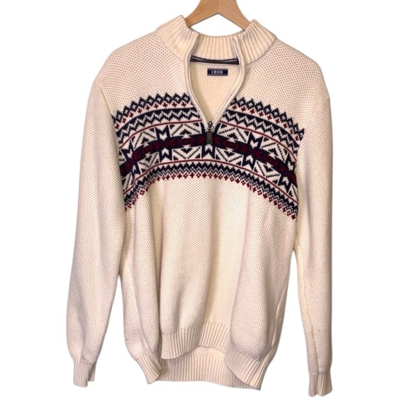Izod Other - Izod Cream and Blue Nordic Zip Up Sweater L Large